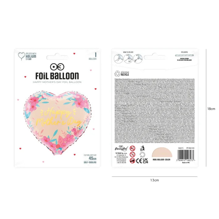 Balon foliowy serce Happy Mother’s Day 45 cm – idealny na Dzień Mamy - Balloons