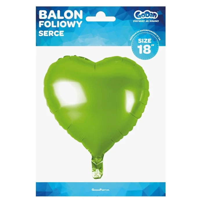 Balon foliowy SERCE, jasnozielone, 18 cali