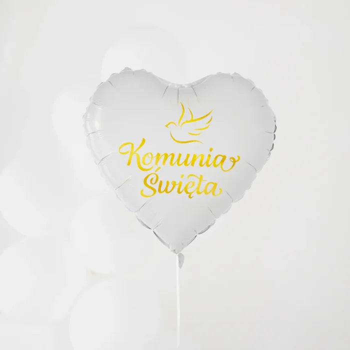 Balon foliowy serce „Komunia Święta” biało-złoty – 45 cm - Balloons
