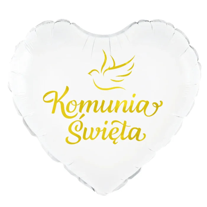 Balon foliowy serce „Komunia Święta” biało-złoty – 45 cm - Balloons