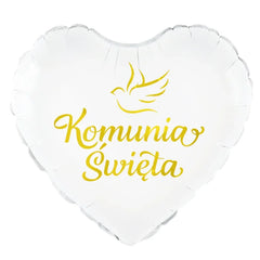 Balon foliowy serce „Komunia Święta” biało-złoty – 45 cm - Balloons