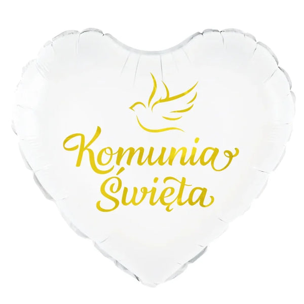 Balon foliowy serce „Komunia Święta” biało-złoty – 45 cm - Balloons