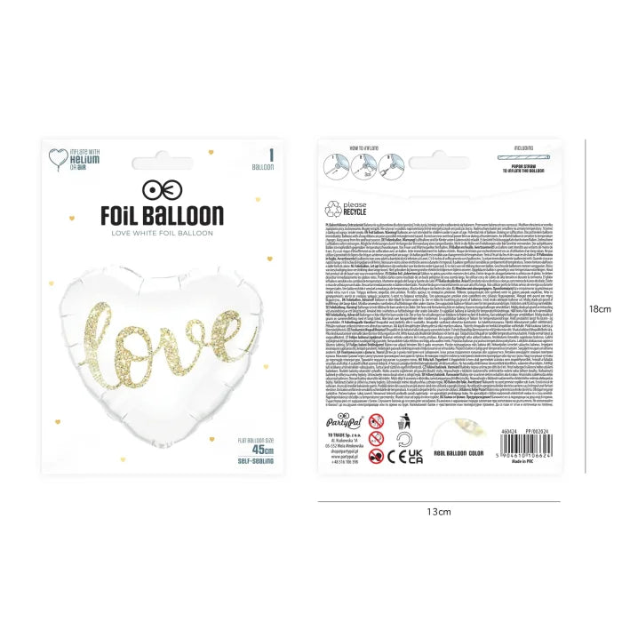Balon foliowy serce „Love” biały – 18 cali (45 cm) - Balloons