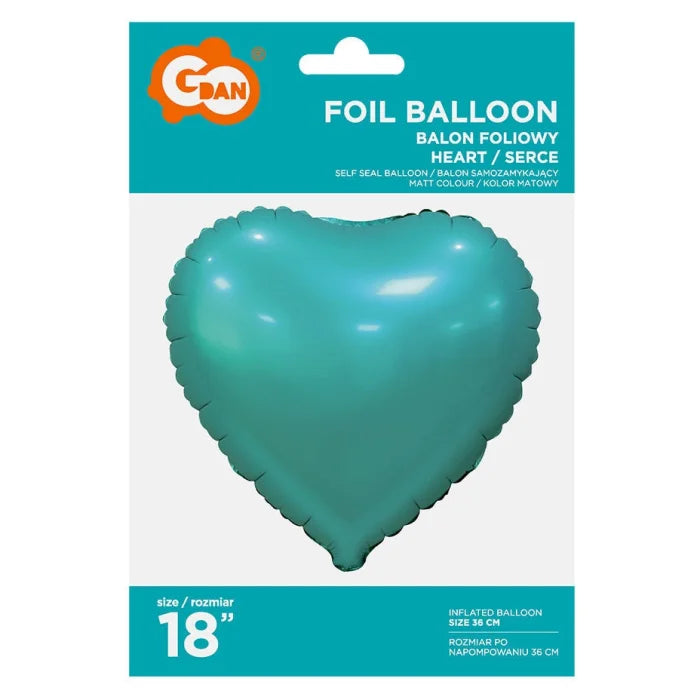 Balon foliowy SERCE, matowe, turkusowe, 18 cali