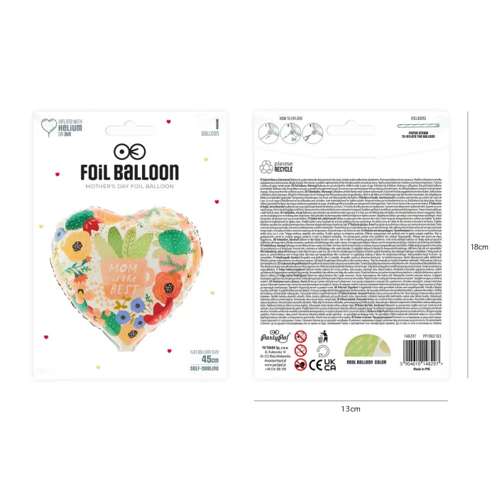 Balon foliowy serce Mom is the Best 45 cm – idealny prezent na Dzień Mamy - Balloons