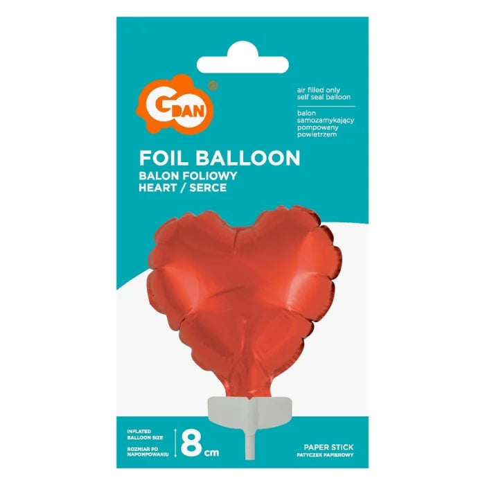 Balon foliowy serce na patyczku 8 cm, czerwone