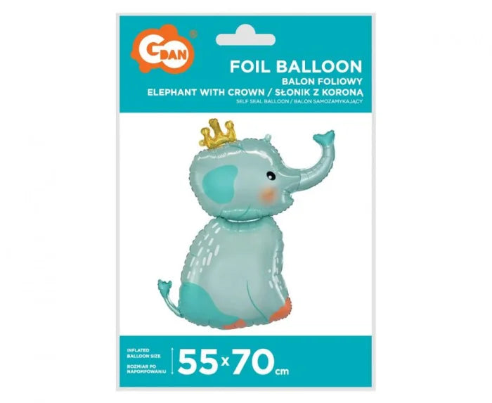Balon foliowy Słonik z koroną – 55 × 70 cm - Balloons