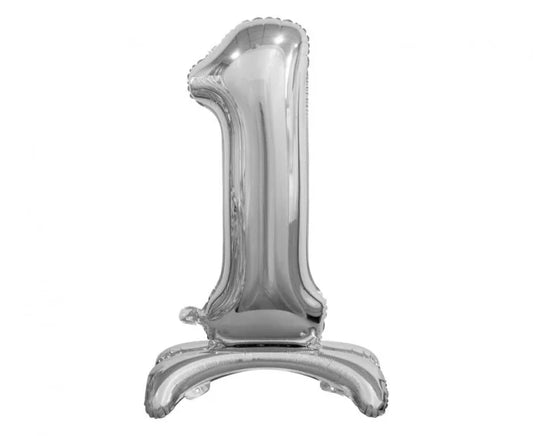 Balon foliowy stojący cyfra 1 srebrny – 74 cm Beauty&Charm