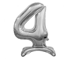 Balon foliowy stojący cyfra 4 srebrny – 74 cm Beauty&Charm