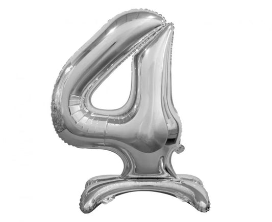 Balon foliowy stojący cyfra 4 srebrny – 74 cm Beauty&Charm