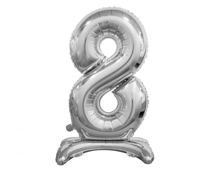 Balon foliowy stojący cyfra 8 srebrny – 74 cm Beauty&Charm