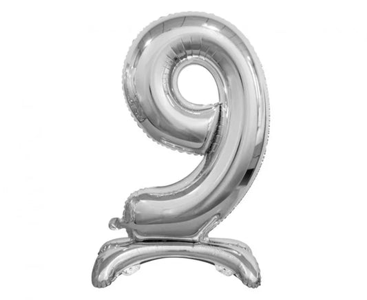 Balon foliowy stojący cyfra 9 srebrny – 74 cm Beauty&Charm