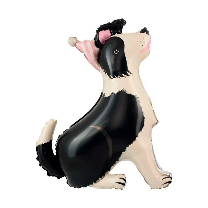 Balon foliowy stojący Pies Border Collie z czapeczką 76 × 92 cm – idealna dekoracja na urodziny i imprezy dziecięce