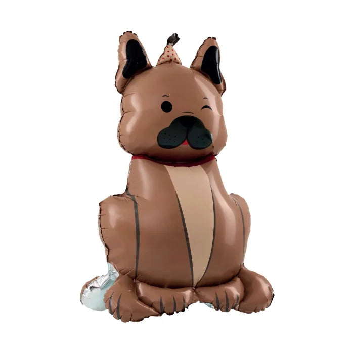 Balon foliowy stojący Pies Buldog z czapeczką 60 × 98 cm – zabawna dekoracja na urodziny i imprezy dziecięce - Balloons