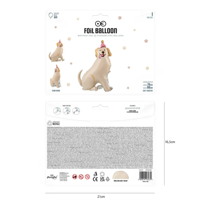 Balon foliowy stojący Pies Golden z czapeczką 76 × 96 cm – urocza dekoracja na urodziny i imprezy dziecięce - Balloons