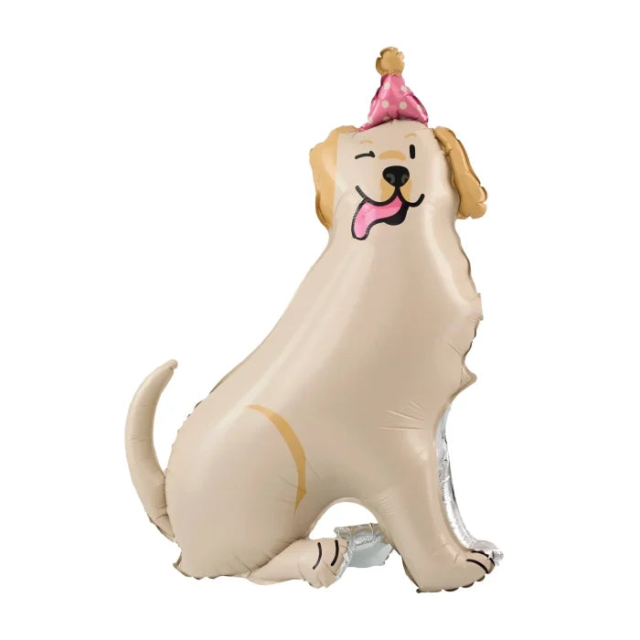 Balon foliowy stojący Pies Golden z czapeczką 76 × 96 cm – urocza dekoracja na urodziny i imprezy dziecięce - Balloons
