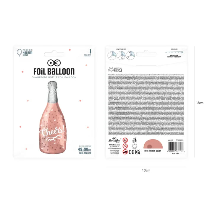 Balon foliowy Szampan Cheers – różowy Prosecco 49 × 98 cm