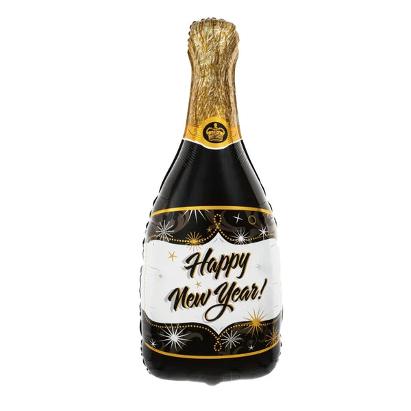 Balon foliowy Szampan Happy New Year – czarny 49 × 100 cm - Balloons