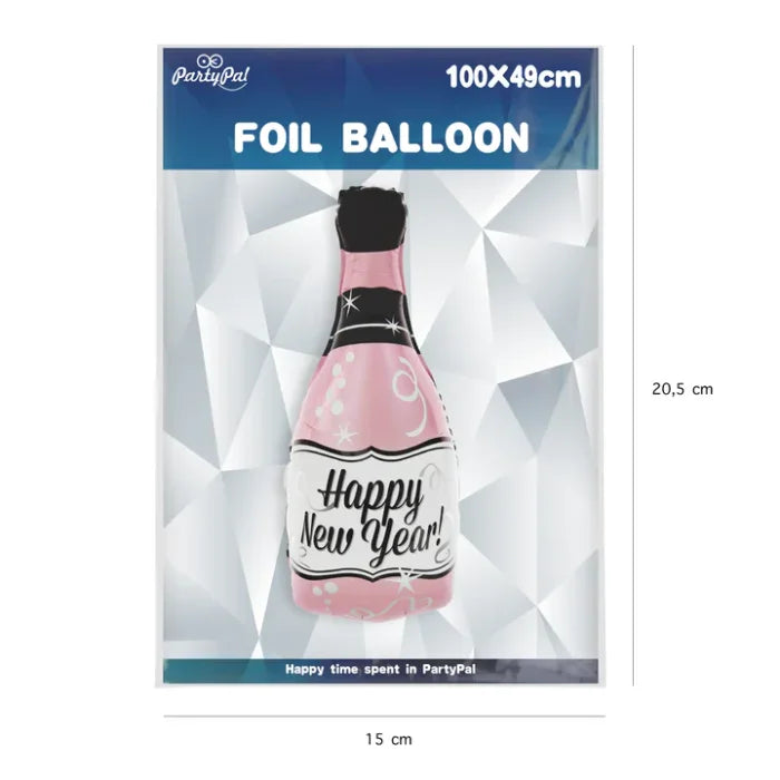 Balon foliowy Szampan Happy New Year różowy 49x100cm