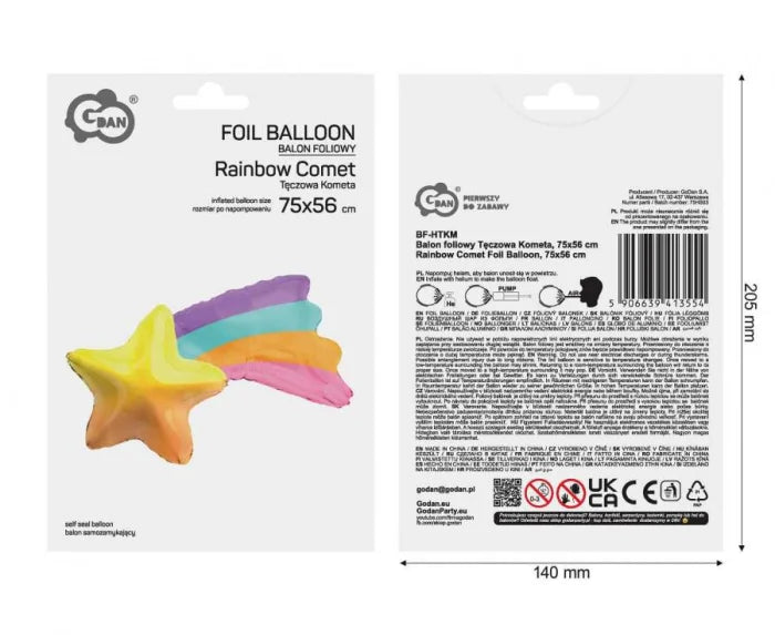 Balon foliowy Tęczowa Kometa – 75 × 56 cm