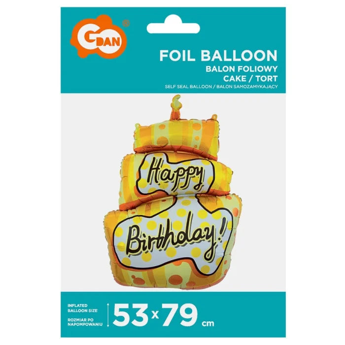 Balon foliowy Tort Happy Birthday, 53x79 cm