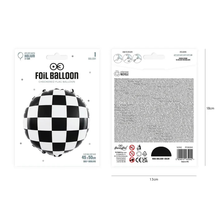 Balon foliowy Wyścigi samochodowe – Flaga w szachownicę 45 × 50 cm - Balloons