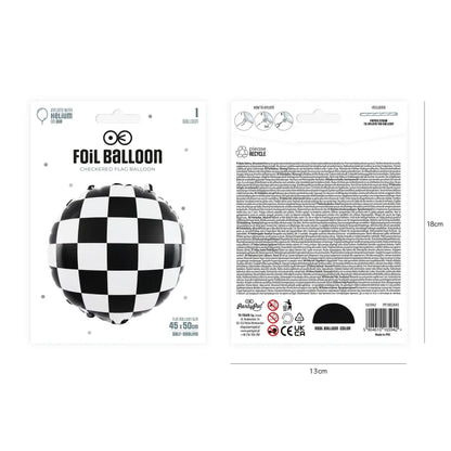 Balon foliowy Wyścigi samochodowe – Flaga w szachownicę 45 × 50 cm - Balloons