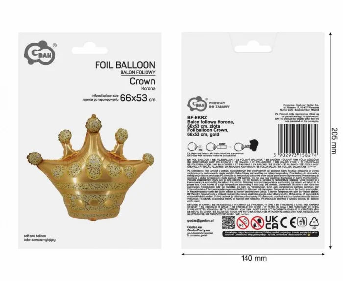Balon foliowy złoty – korona 66x53 cm