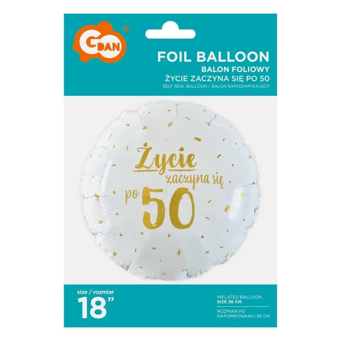 Balon foliowy Życie zaczyna się po 50, 18"