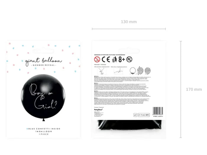 Balon Gender Reveal ’Chłopiec’ 1 m - Niebieskie Confetti