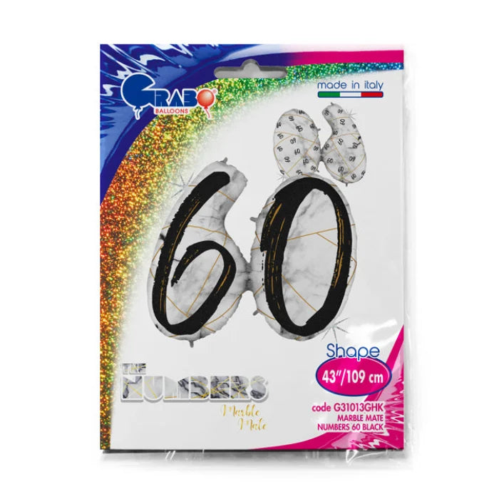 Balon Grabo 43" Marble Mate Numbers 60 Black-Glitetr Hol.