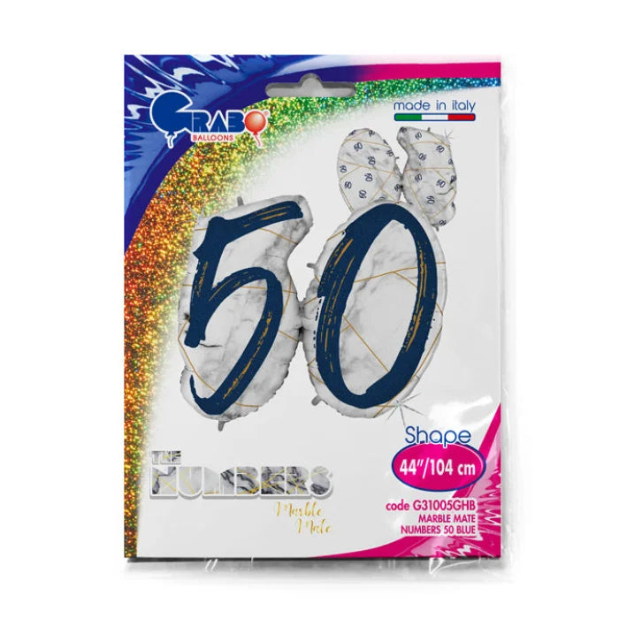 Balon Grabo 44" Marble Mate Numbers 50 Blue-Glitetr Hol.