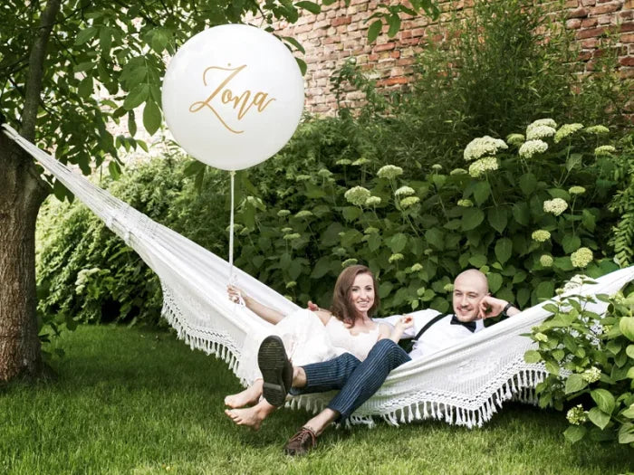 Balon Lateksowy 1 m ’Mąż’ Biały z Złotym Nadrukiem