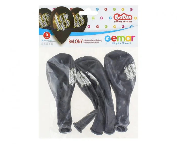 Balony ’18’’ Czarne 12” (30 cm) 5 sztuk – Gemar