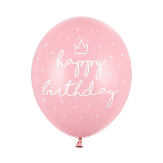 Balony 30cm, happy birthday, P. Baby Pink