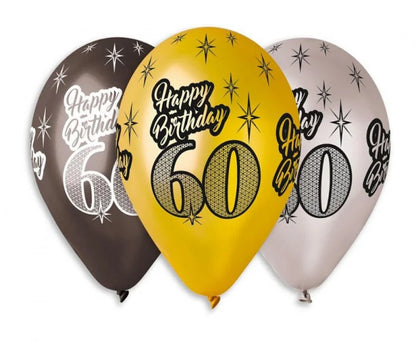 Balony ’60 Urodziny Happy Birthday’ 12” (30 cm) 6 sztuk – Gemar