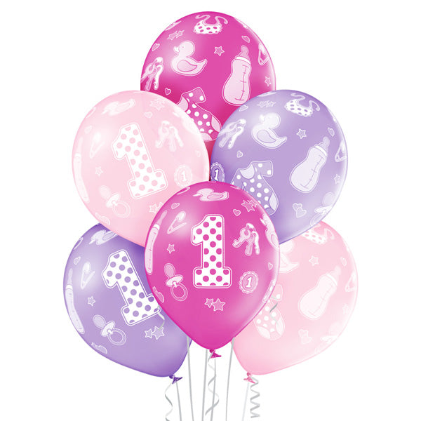 Balony Belbal D11, 30 cm 1st Birthday Girl