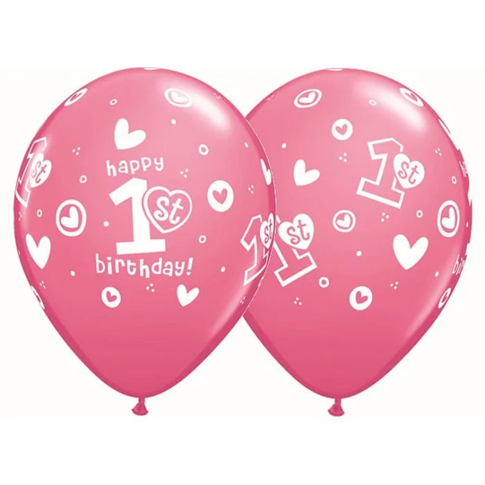 Balony Cyfra 1, 1st Happy Birthday, pastelowe różowe