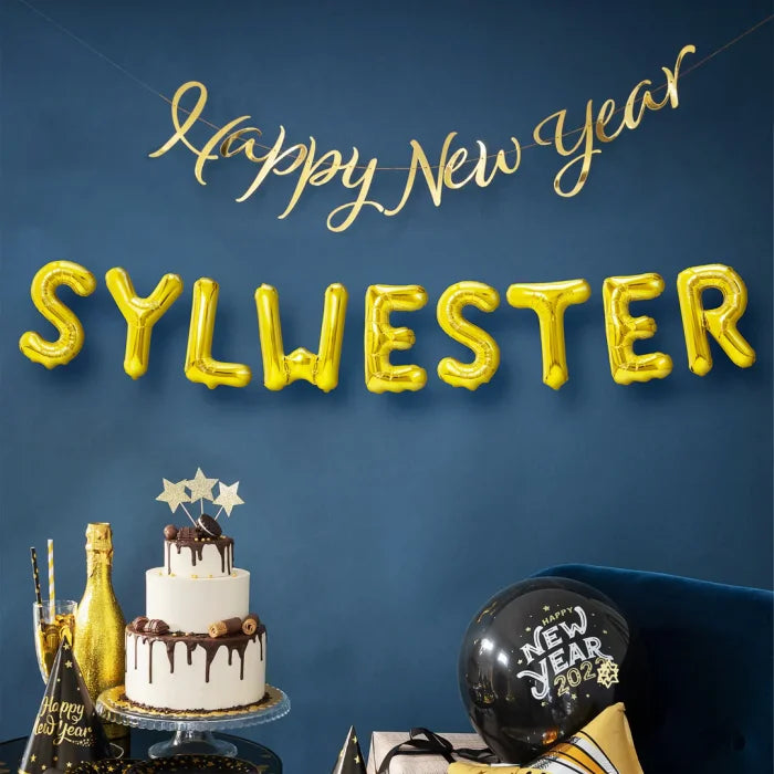 Balony foliowe napis „SYLWESTER” – złote 40 cm 9 liter - Balloons