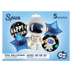 Balony foliowe - zestaw Kosmos, Happy Birthday, 5 szt.