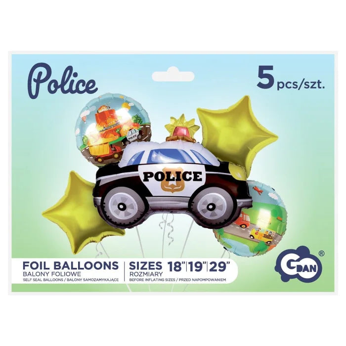 Balony foliowe - zestaw Policja, 5 szt.