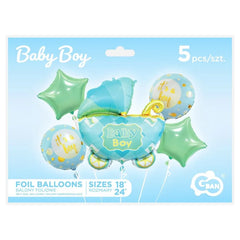 Balony foliowe - zestaw Wózek, niebieski, 5 szt.