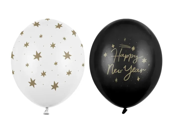 Balony „Happy New Year” – 30 cm mix wzorów 50 szt.