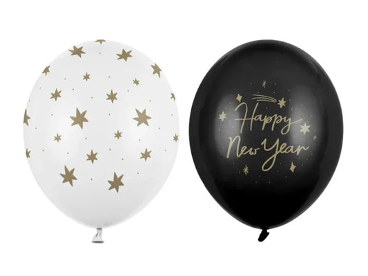 Balony „Happy New Year” – 30 cm mix wzorów 50 szt.