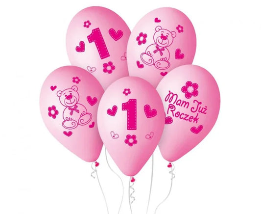 Balony ’Moje 1 Urodziny’ 12” (30 cm) 5 sztuk – Gemar