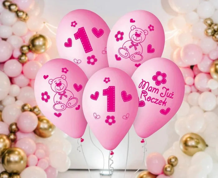 Balony ’Moje 1 Urodziny’ 12” (30 cm) 5 sztuk – Gemar