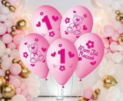 Balony ’Moje 1 Urodziny’ 12” (30 cm) 5 sztuk – Gemar