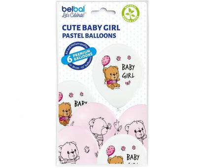 Balony na Baby Shower dla Dziewczynki – 12’’ (30 cm) 6 szt.