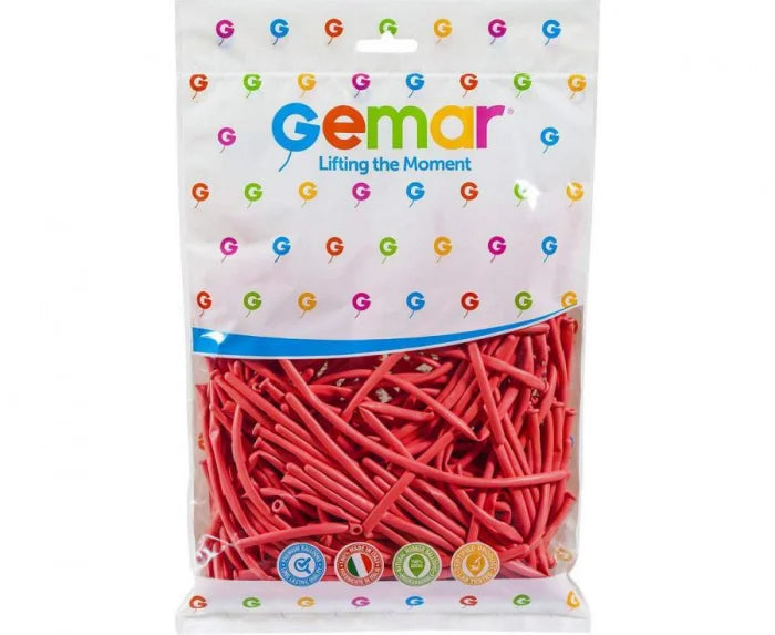 Balony pastelowe malinowa czerwień do modeliny – rurki 2,5 cm (100 szt.) - Balloons