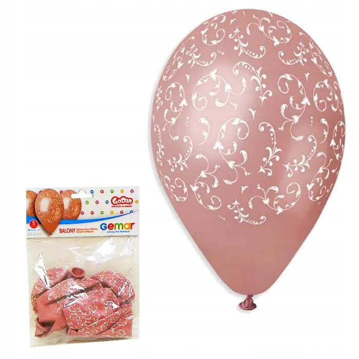 Balony Premium Filigranowe Wzory Różowo-Złote 12” (30 cm) – Gemar 5 sztuk